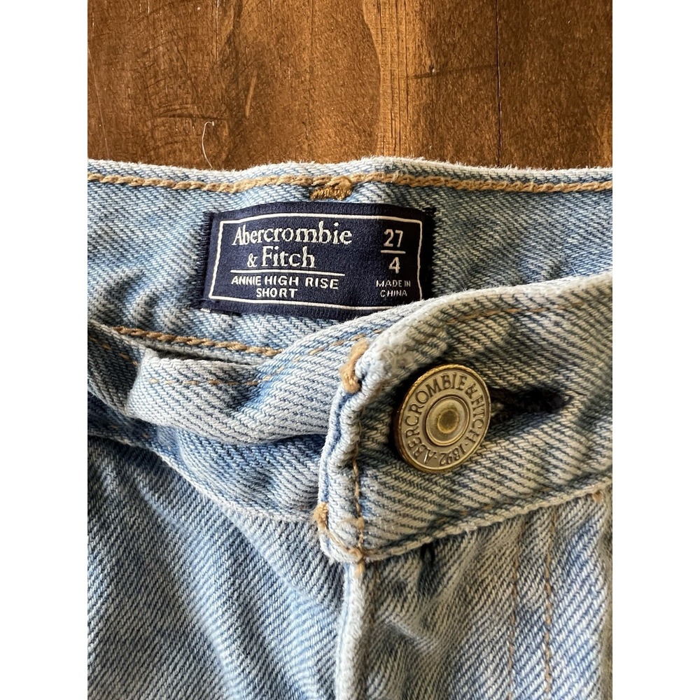 Abercrombie Fitch Annie High Rise Short Womens 4/27 Blue Denim Distressed Cutoff - Picture 2 of 4